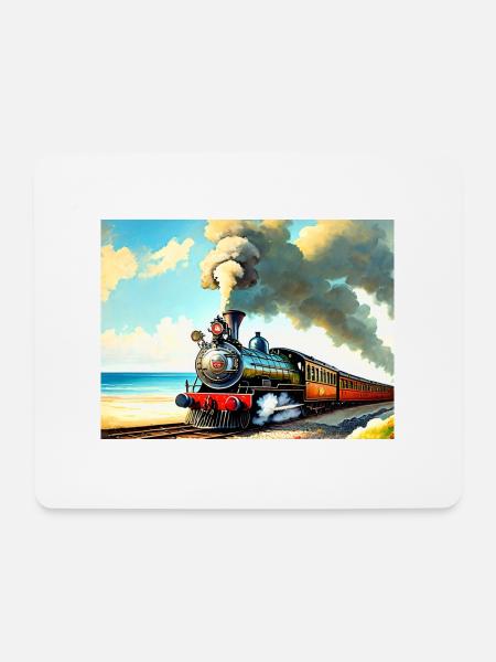Dampflok am Strand - Mousepad (Querformat) - Weiß