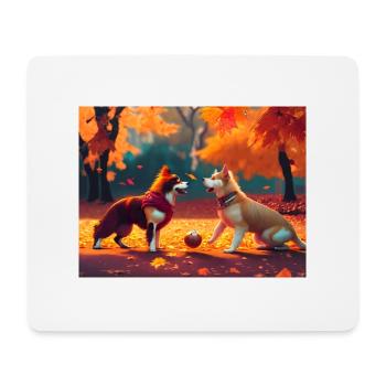 Chien en automne - Tapis de souris (format paysage) - blanc - Devant