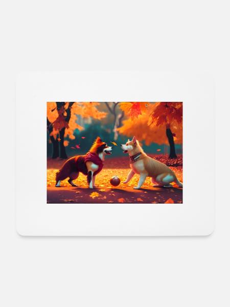 Hund im Herbst - Mousepad (Querformat) - Weiß