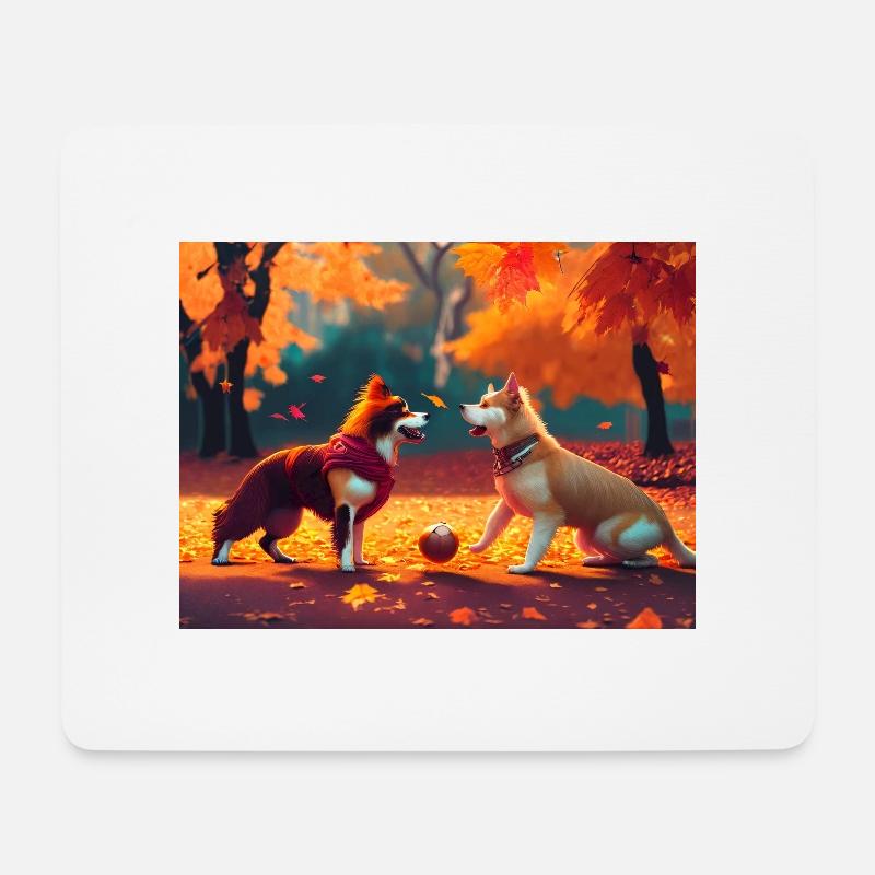 Hund im Herbst - Mousepad (Querformat) - Weiß