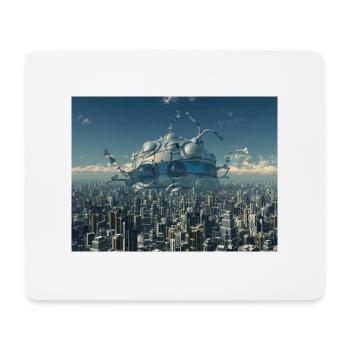 Énorme vaisseau spatial dans une grande ville - Tapis de souris (format paysage) - blanc - Devant