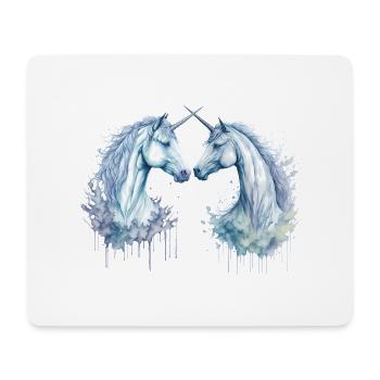 Zwillings-Einhörner: Aquarell-Magie - Mousepad (Querformat) - Weiß - Vorne