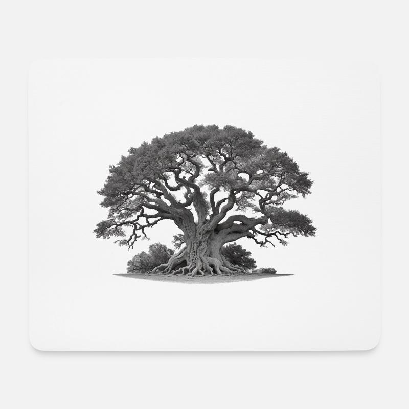 Vieux chêne avec des racines et de nombreuses branches - Tapis de souris (format paysage) - blanc