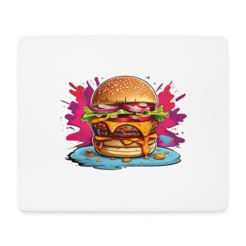 Cheeseburger mit poppigem Farbklecks - Mousepad (Querformat) - Weiß - Vorne
