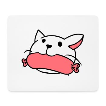 Un chat mignon mange une bouche de saucisse mange une tête de saucisse - Tapis de souris (format paysage) - blanc - Devant