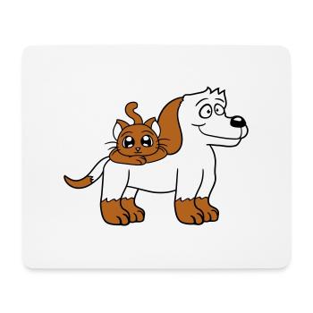 Dog Cat Two Friends Team Kitten 2 Duo Crew - Mouse Pad (horizontal) - white - Front