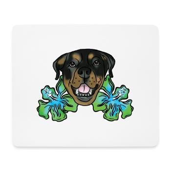 Rottweiler aux fleurs d’hibiscus - Tapis de souris (format paysage) - blanc - Devant