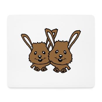 2 lapins amis équipe couple deux mains tenant l’équipage - Tapis de souris (format paysage) - blanc - Devant