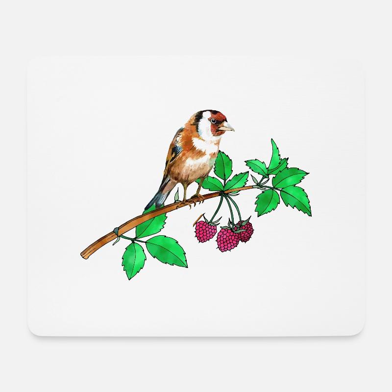Stieglitz und Himbeere - Mousepad (Querformat) - Weiß