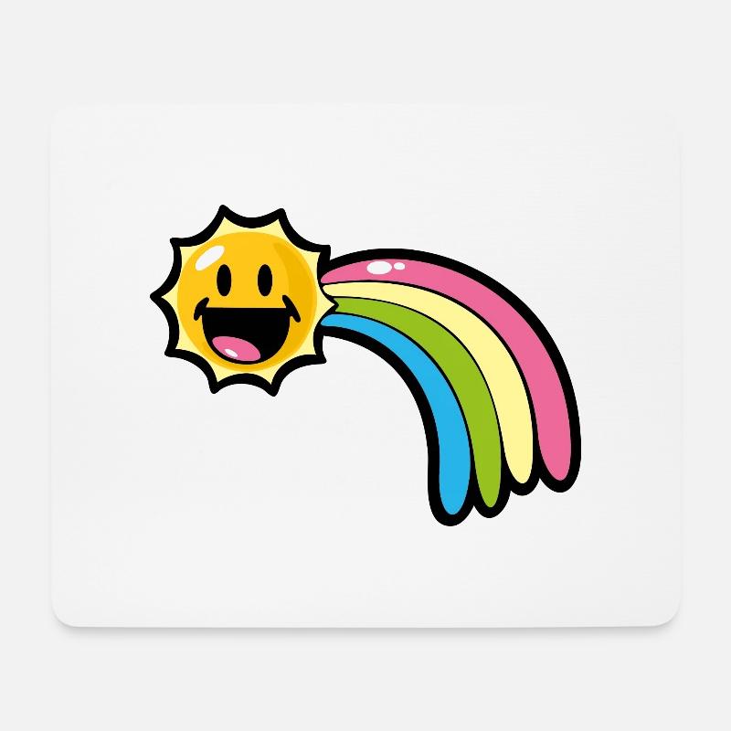 Smiley Kawaii Sun and Rainbow - Mousepad (Querformat) - Weiß
