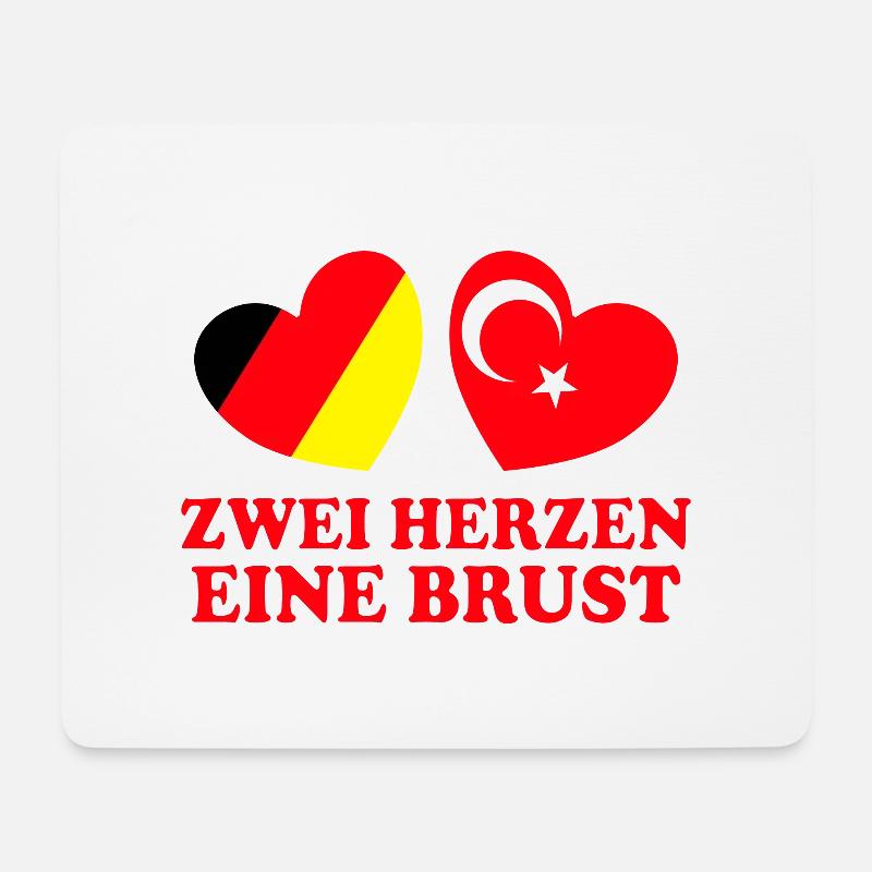 Zwei Herzen eine Brust Deutschland Türkei - Mousepad (Querformat) - Weiß