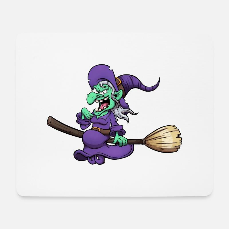 Verrückte lachende Hexe auf Besen - Mousepad (Querformat) - Weiß