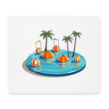 Schwimmbad, Palmen und Luftballons - Mousepad (Querformat) - Weiß - Vorne