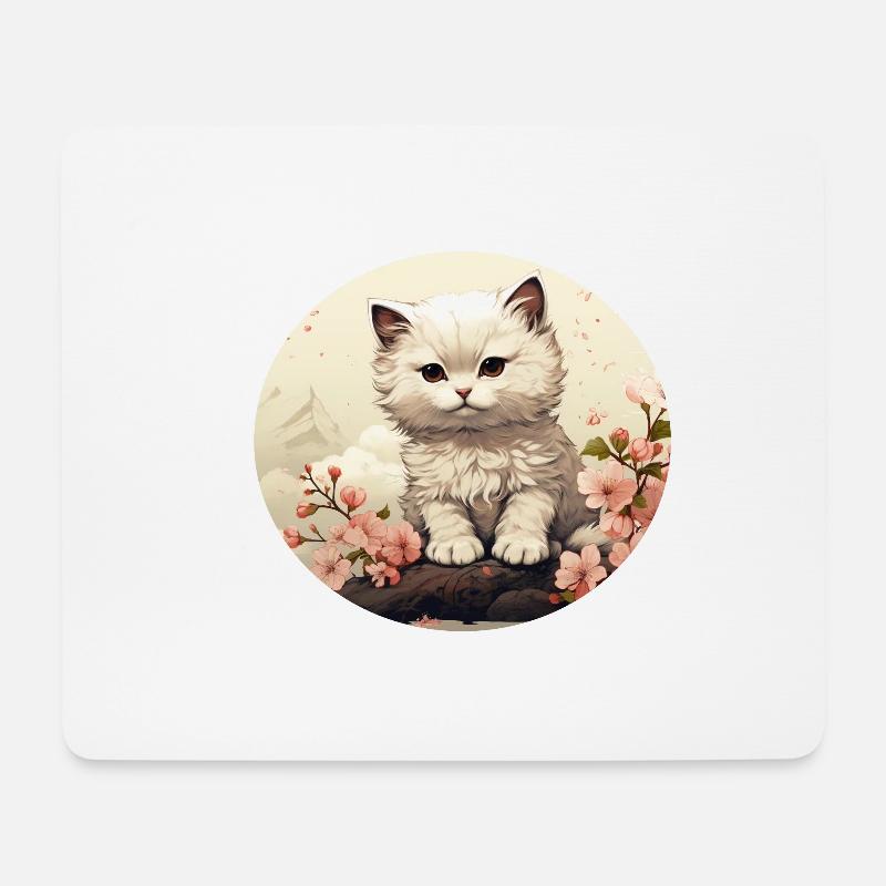 White kitten in Asia style - Mouse Pad (horizontal) - white