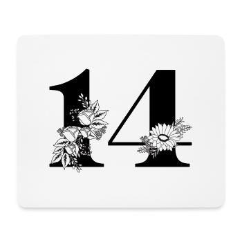 Numéro 14 floral noir -14e anniversaire floral - Tapis de souris (format paysage) - blanc - Devant