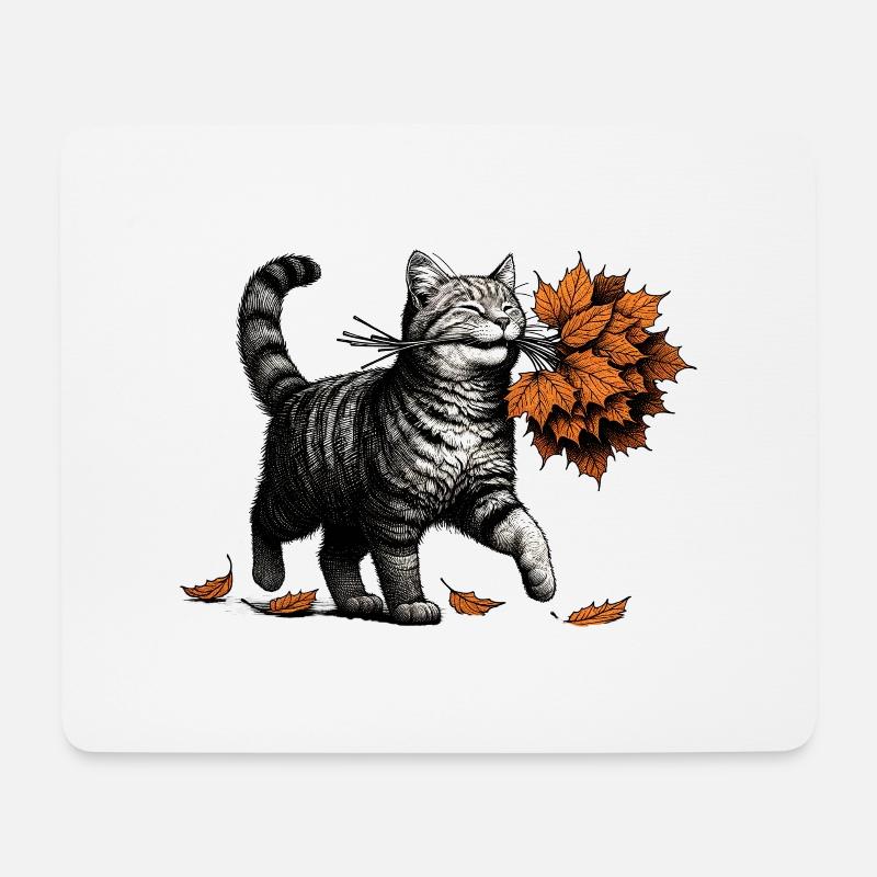 Kätzchen bringt Herbstlaub - Mousepad (Querformat) - Weiß