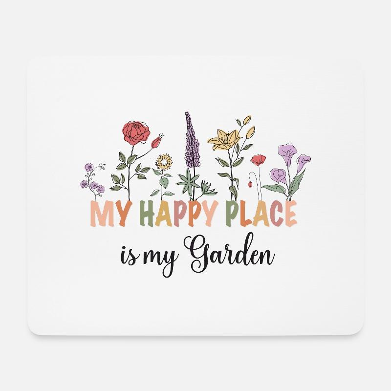 My happy place is my Garden - Mousepad (Querformat) - Weiß