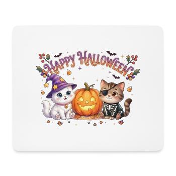Happy Halloween mit Katzen & Kürbis - Mousepad (Querformat) - Weiß - Vorne
