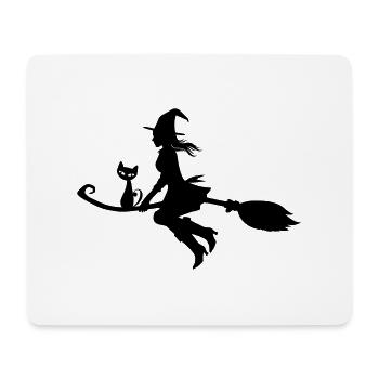 Witch on broom with cat - Mouse Pad (horizontal) - white - Front