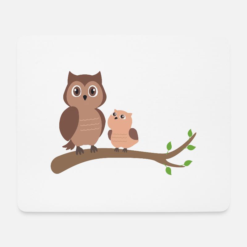 Eule Mutter mit Kind - Mousepad (Querformat) - Weiß