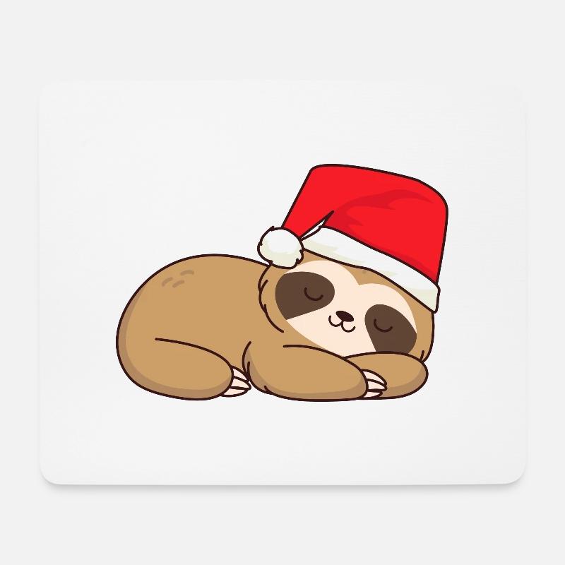 Weihnachten Xmas Faultier schläft Weihnachtsmütze - Mousepad (Querformat) - Weiß