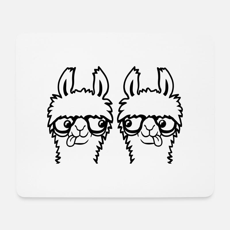 2 Lama Nerds Geeks Team Hornbrille Schlau Grimasse - Mousepad (Querformat) - Weiß