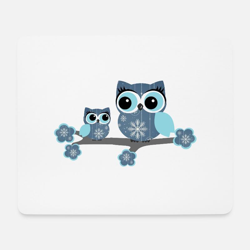 Winter-Eulen - Mousepad (Querformat) - Weiß