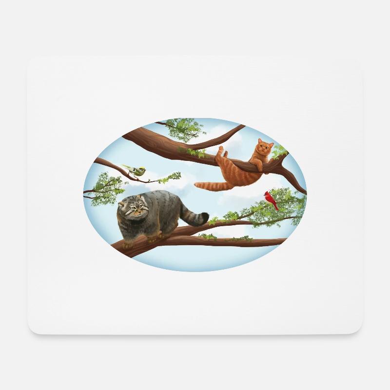 Manul und Hauskatze auf dem Baum - Mousepad (Querformat) - Weiß