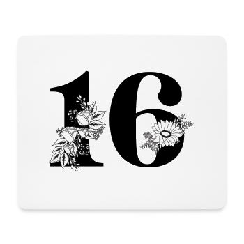 Nummer 16 Schwarze Blumen - 16. Blumenjubiläum - Mousepad (Querformat) - Weiß - Vorne