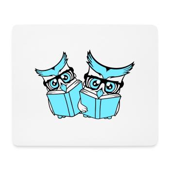 2 hiboux nerd duo geek livre lecture aigle hibou lunettes intelligent - Tapis de souris (format paysage) - blanc - Devant