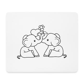2 éléphants aiment coeur couples de couple en amour fleur - Tapis de souris (format paysage) - blanc - Devant