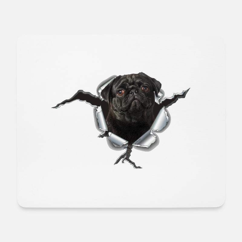 Mops Schwarz im Metall Loch - Mousepad (Querformat) - Weiß