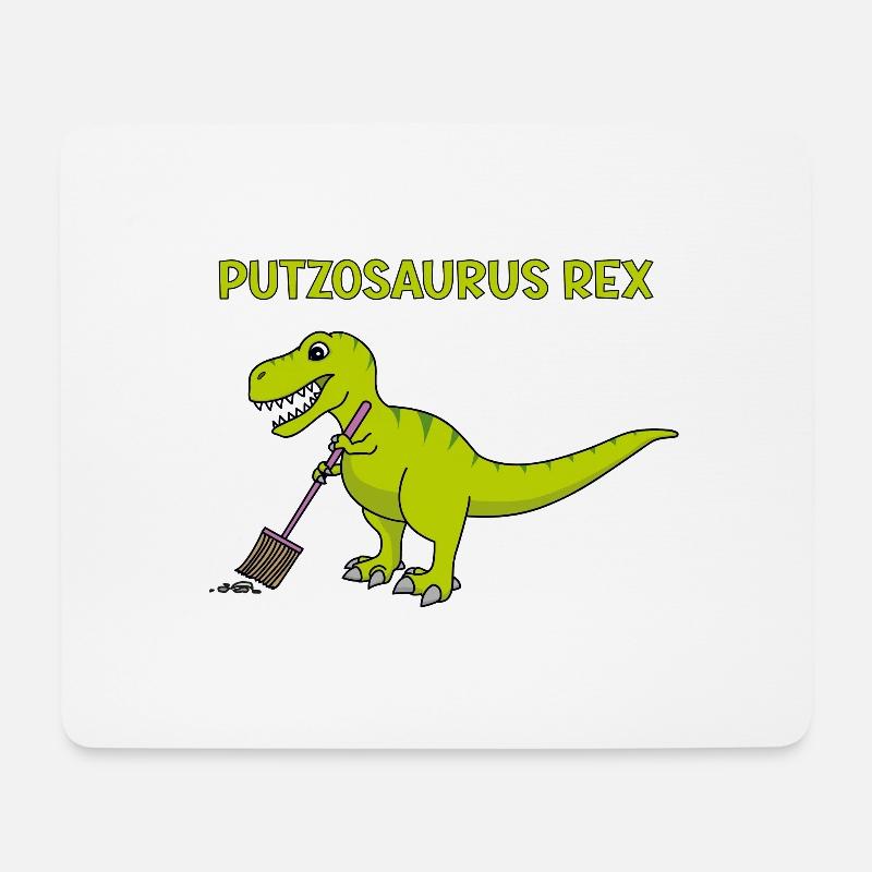 T-Rex Besen Reinigung Putzosaurus - Mousepad (Querformat) - Weiß