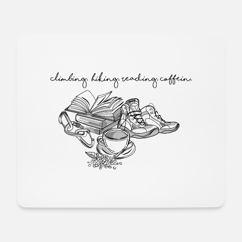 Hiking - Climbing - Reading - Coffein - Mousepad (Querformat) - Weiß