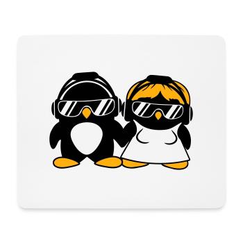 Zwei Pinguine DJ Paar Kopfhörer Sonnenbrille Team - Mousepad (Querformat) - Weiß - Vorne
