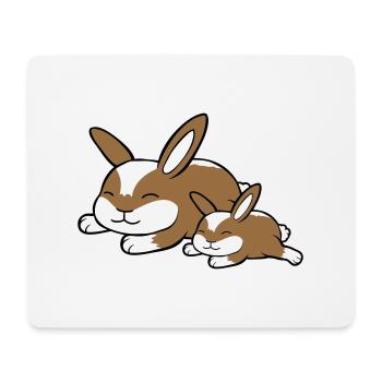 2 lapins dormant papa maman enfant mère couché fatigué - Tapis de souris (format paysage) - blanc - Devant