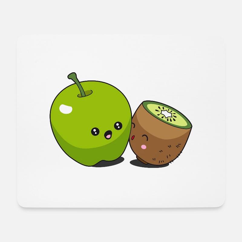 Apfel Kiwi Kawaii - Mousepad (Querformat) - Weiß