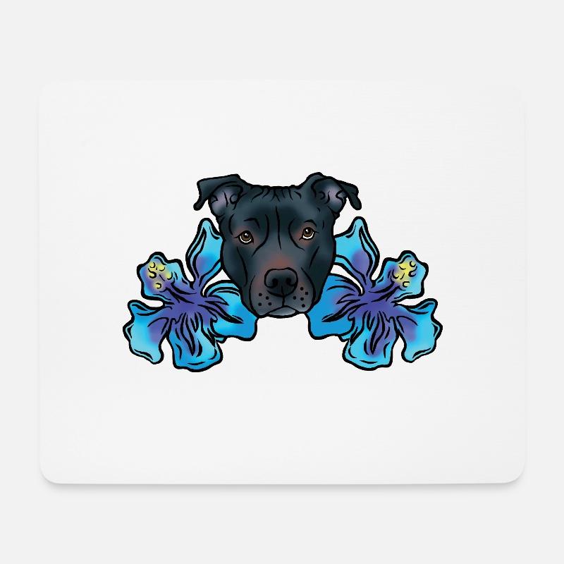 Staffordshire Terrier mit Hibiskusblüten - Mousepad (Querformat) - Weiß