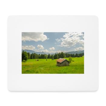 Bergwiese mit Hütte vor Alpen - Mousepad (Querformat) - Weiß - Vorne