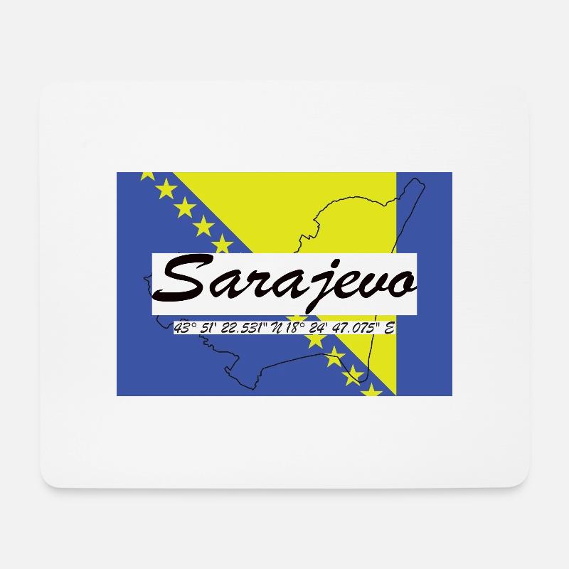 Sarajevo - Hauptstadt mit GPS & Flagge - Mousepad (Querformat) - Weiß