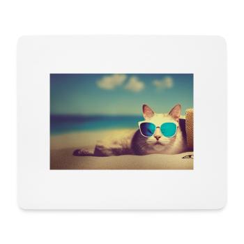 Katze mit Sonnenbrille - Mousepad (Querformat) - Weiß - Vorne