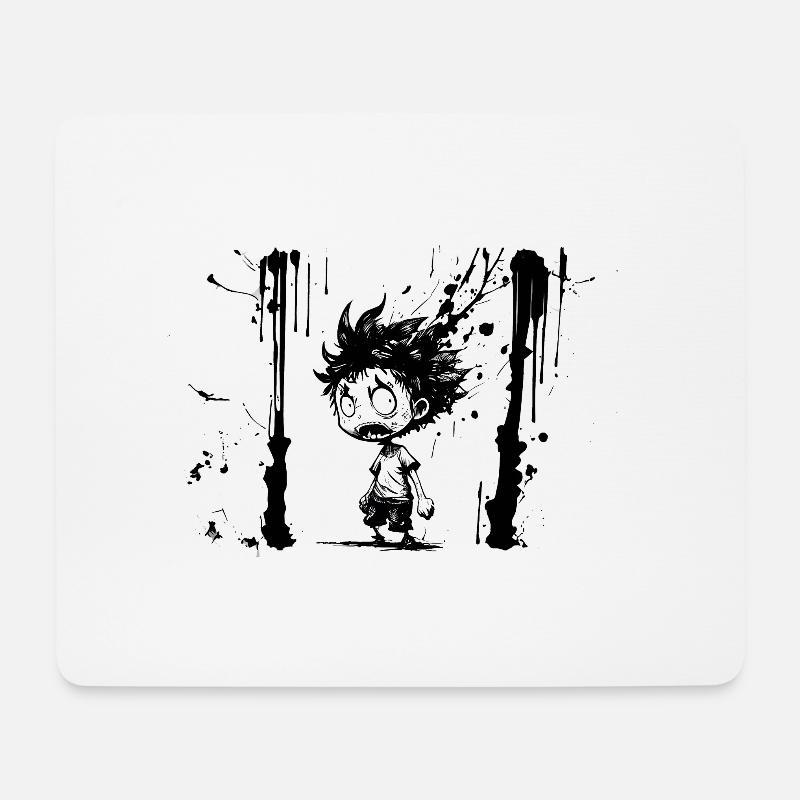 Cartoon kleiner Monster Junge Tintenschriftzeichen - Mousepad (Querformat) - Weiß
