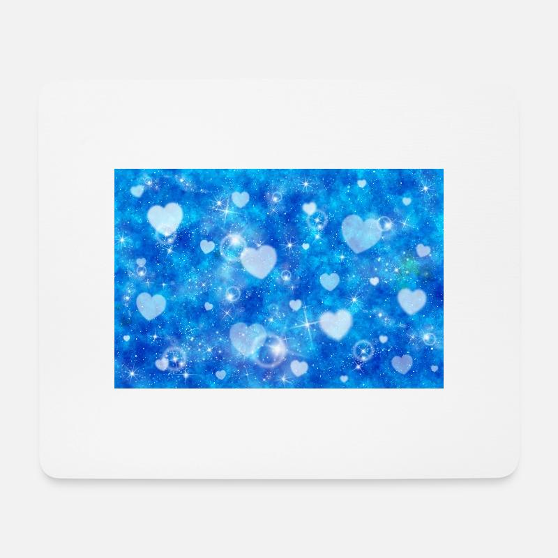 Blaue Textur mit leuchtenden Herzen - Mousepad (Querformat) - Weiß