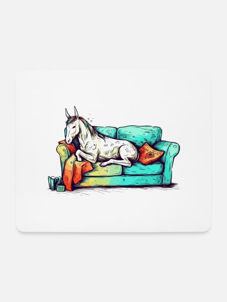 Faules Einhorn am Chillen auf dem Sofa - Mousepad (Querformat) - Weiß