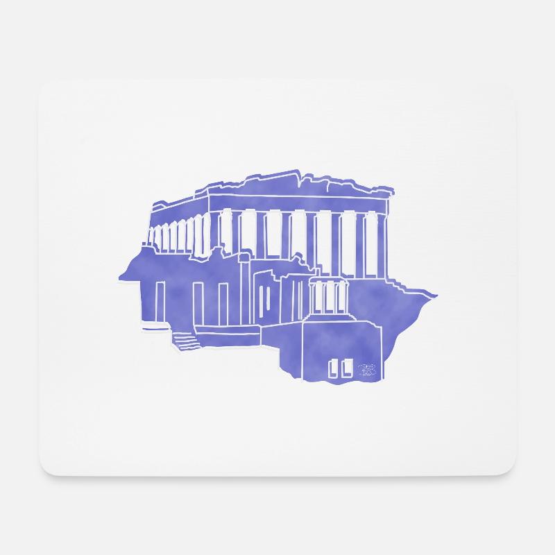 "Akropolis", Boho Line Art Design, Serie "Greece" - Mousepad (Querformat) - Weiß