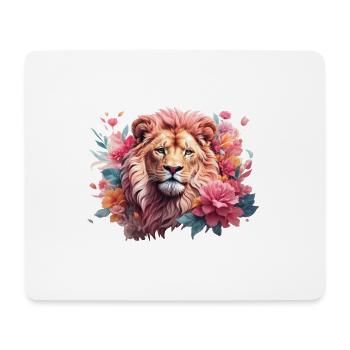 lion, king, mane, flowers, romantic, predator - Mouse Pad (horizontal) - white - Front