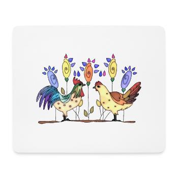 Coq et poule - Tapis de souris (format paysage) - blanc - Devant