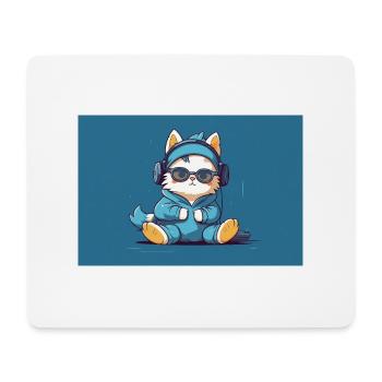 Kätzchen in Sportbekleidung, Kopfhörern und Brille. - Mousepad (Querformat) - Weiß - Vorne