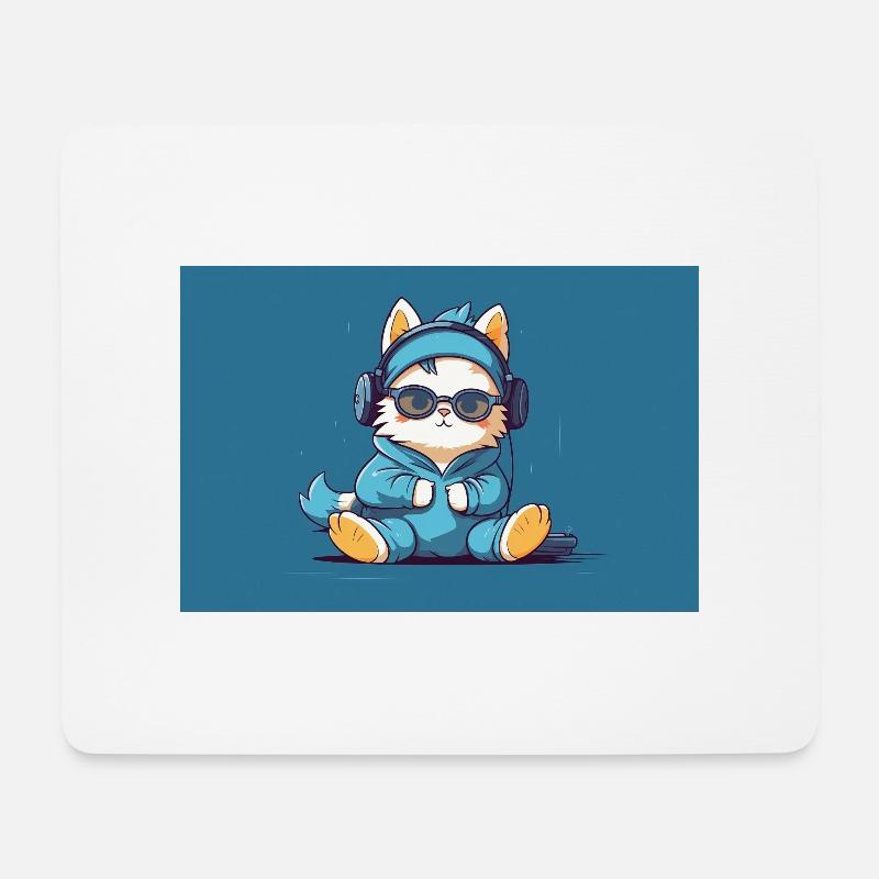 Kätzchen in Sportbekleidung, Kopfhörern und Brille. - Mousepad (Querformat) - Weiß