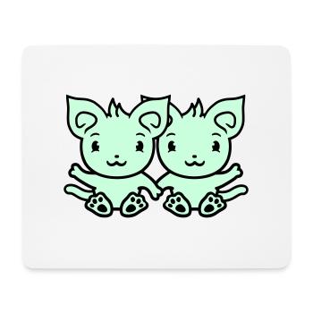 Deux chats heureux 2 amis Couple Équipe Couple - Tapis de souris (format paysage) - blanc - Devant